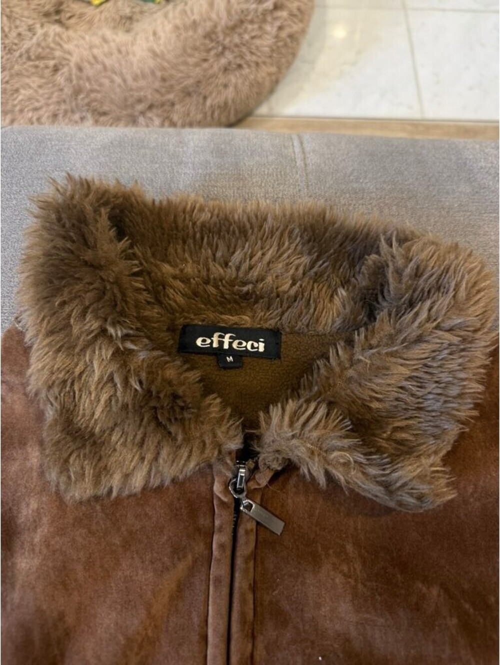 Effeci Brown Suede Leather Jacket Faux Fur Trim Y2K Boho M - Picture 6 of 7